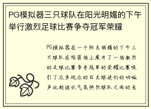 PG模拟器三只球队在阳光明媚的下午举行激烈足球比赛争夺冠军荣耀